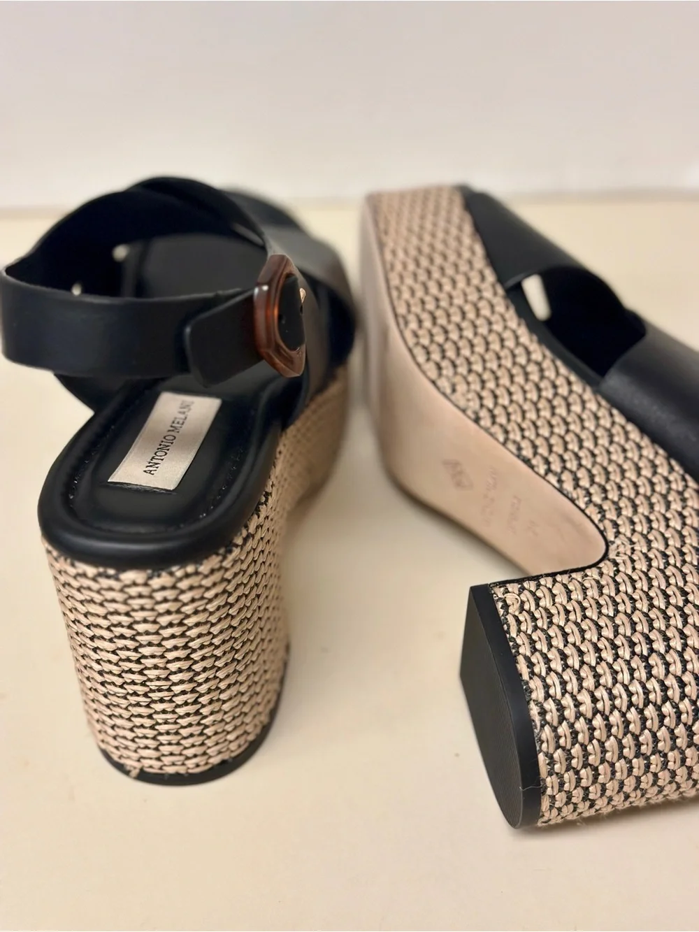 ANTONIO MELANI Black Crisscross Platform Espadrille Sandals
